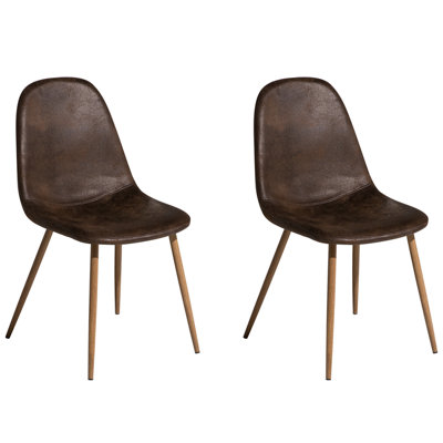 Set of 2 Faux Leather Dining Chair Dark Brown BRUCE