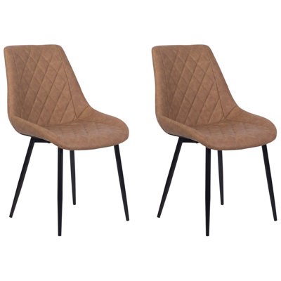 Set of 2 Faux Leather Dining Chair Golden Brown MARIBEL | DIY at B&Q