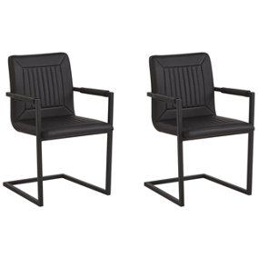 Set of 2 Faux Leather Dining Chairs Black BRANDOL