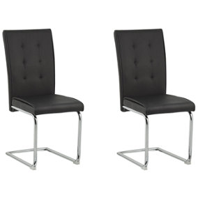 Set of 2 Faux Leather Dining Chairs Black ROVARD