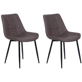 Set of 2 Faux Leather Dining Chairs Brown MELROSE II