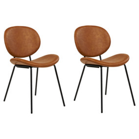Set of 2 Faux Leather Dining Chairs Golden Brown LUANA