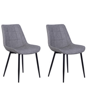 Set of 2 Faux Leather Dining Chairs Grey MELROSE II