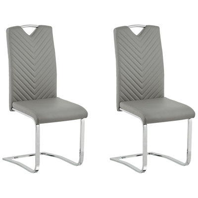 Set of 2 Faux Leather Dining Chairs Light Grey PICKNES | DIY at B&Q