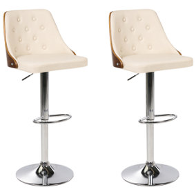 Set of 2 Faux Leather Swivel Bar Stools Beige VANCOUVER