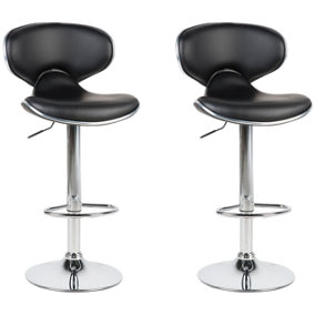 Set of 2 Faux Leather Swivel Bar Stools Black CONWAY