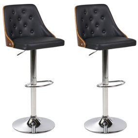 Set of 2 Faux Leather Swivel Bar Stools Black VANCOUVER