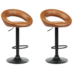 Set of 2 Faux Leather Swivel Bar Stools Golden Brown PEORIA II