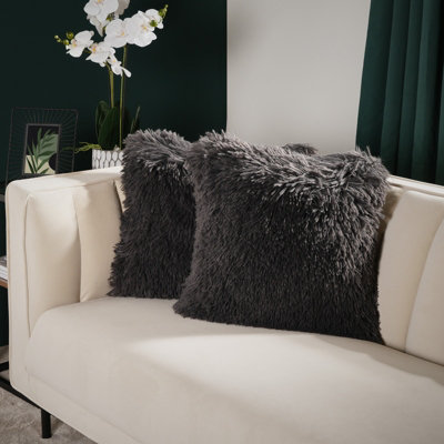 Black faux clearance fur cushion covers