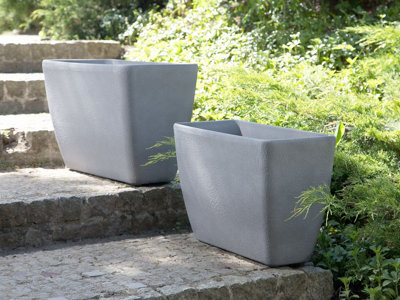 Set of 2 Flower Pot Stone Grey 60 x 27 x 41 cm BARIS