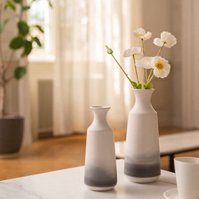 Set of 2 Flowers Vases Grey White Modern Ceramic Flower Decorative Pottery Vases