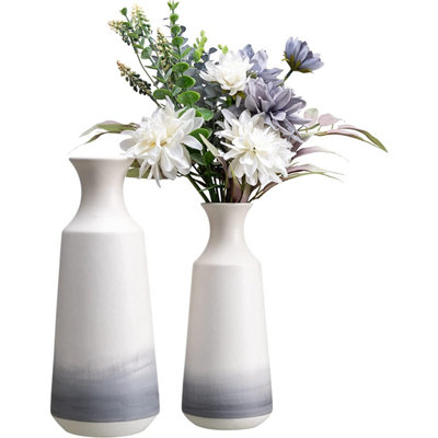 Set of 2 Flowers Vases Grey White Modern Ceramic Flower Decorative Pottery Vases