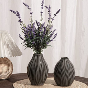 Set of 2 Flowers Vases Scandi Small Black Grey Pottery Ceramic Vases