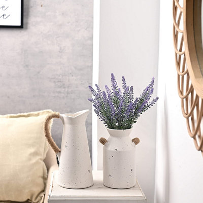 Set of 2 Flowers Vases Vintage White Ceramic French Country Farmhouse