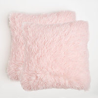 Set of 2 Fluffy Shaggy Filled Cushion with Cover Square