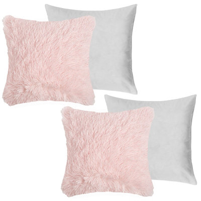 Set of 2 Fluffy Shaggy Filled Cushion with Cover Square