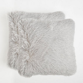 Set of 2 Fluffy Shaggy Filled Cushion with Cover Square