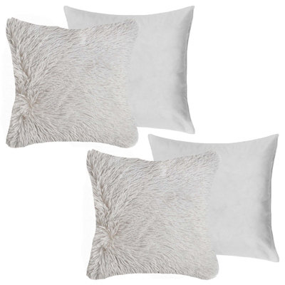 Set of 2 Fluffy Shaggy Filled Cushion with Cover Square