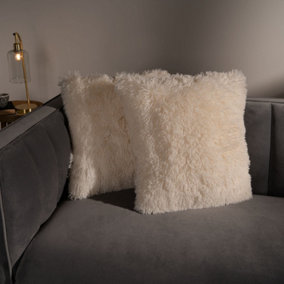 Set of 2 Fluffy Shaggy Filled Cushion with Cover Square