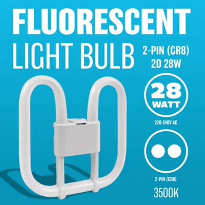 Set Of 2 Fluorescent Light Bulbs 2 Pin Energy Saving 28W Slim Lamp Tube 2D Bulb Long Life Durable High Efficiency Tubes