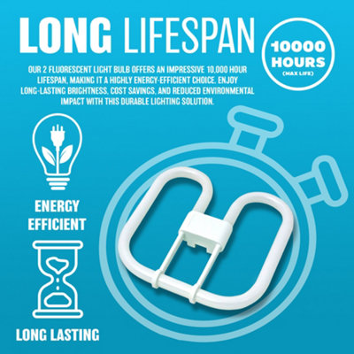Set Of 2 Fluorescent Light Bulbs 2 Pin Energy Saving 28W Slim Lamp Tube 2D Bulb Long Life Durable High Efficiency Tubes
