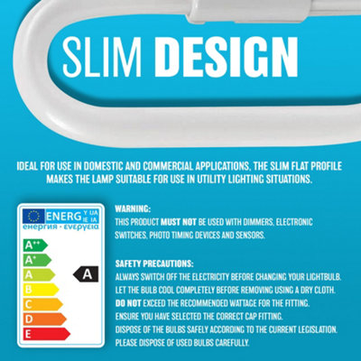 Set Of 2 Fluorescent Light Bulbs 2 Pin Energy Saving 28W Slim Lamp Tube 2D Bulb Long Life Durable High Efficiency Tubes