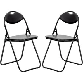 Set of 2 Foldable Black Chairs for Small Spaces - Versatile Indoor Metal Folding Chairs -Desk Chairs for Bedroom, Office, & Guests