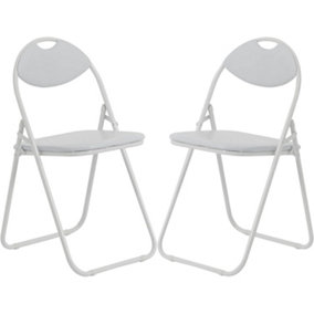 Set of 2 Foldable White Chairs for Small Spaces - Versatile Indoor Metal Folding Chairs -Desk Chairs for Bedroom, Office, & Guests