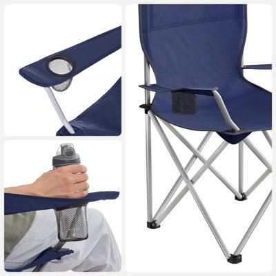 Set of 2 Folding Camping Chairs, Outdoor Chairs with Armrests and Cup Holder, Stable Structure, Max. Capacity 120kg, Dark Blue