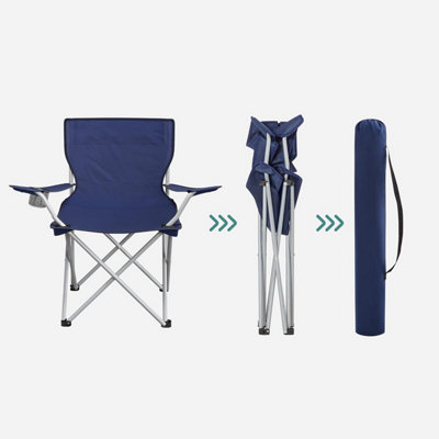 Set of 2 Folding Camping Chairs, Outdoor Chairs with Armrests and Cup Holder, Stable Structure, Max. Capacity 120kg, Dark Blue