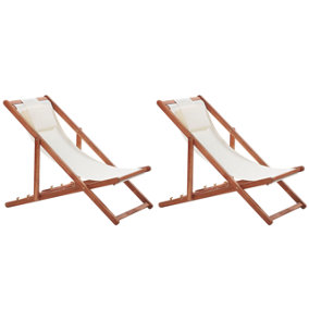 Set of 2 Folding Deck Chairs and 2 Replacement Fabrics (Various Options) Dark Wood AVELLINO