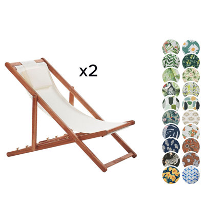 Set of 2 Folding Deck Chairs and 2 Replacement Fabrics (Various Options) Dark Wood AVELLINO
