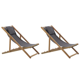 Set of 2 Folding Deck Chairs and 2 Replacement Fabrics (Various Options) Light Wood AVELLINO