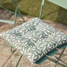 Set of 2 Forest Green Leaf Cotton Summer Outdoor Garden Furniture Chair Seat Pads with Ties