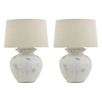 Set of 2 French Country Style Table Lamp with Linen Shade Bedside Table Nightstand Home Office Desk Light