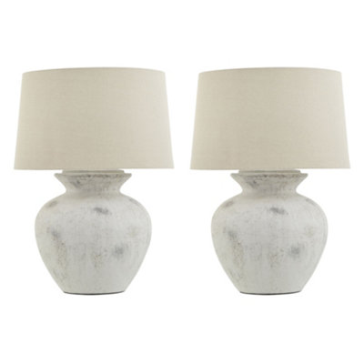 Set of 2 French Country Style Table Lamp with Linen Shade Bedside Table Nightstand Home Office Desk Light