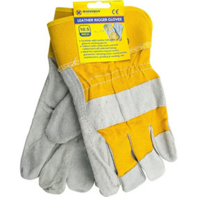 Set Of 2 Furniture Rigger Heavy Duty Work Gloves Leather Yellow 10.5 Inch