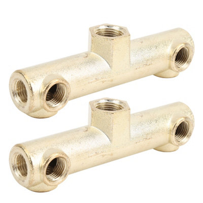 Set of 2 G3/8 6-Way Valve Connectors for Cast Aluminum Air Pump Compressor Equipment