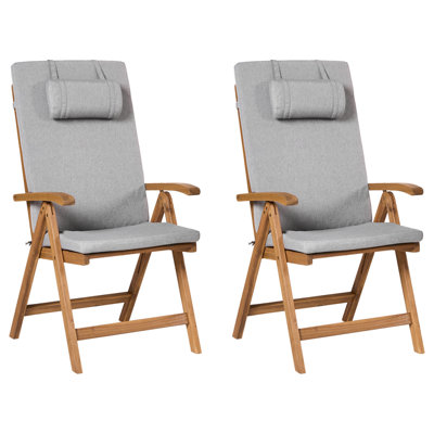 Set of 2 Garden Chairs with Cushions JAVA PREMIUM Acacia Wood Grey Melange