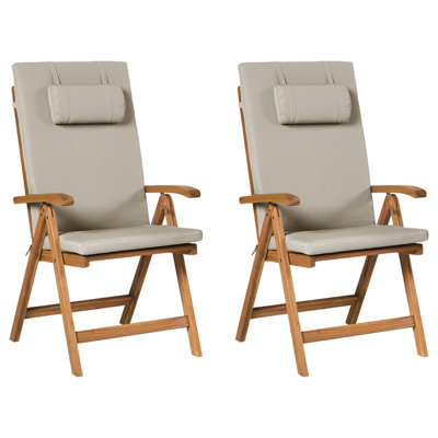 Set of 2 Garden Chairs with Cushions JAVA PREMIUM Acacia Wood Taupe