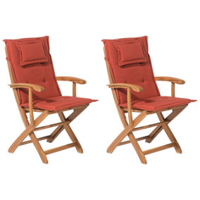 Set of 2 Garden Dining Chairs with Red Cushion MAUI