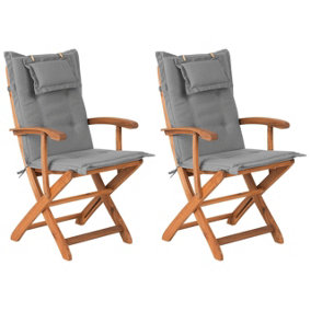 Set of 2 Garden Folding Chairs with Grey Cushions MAUI