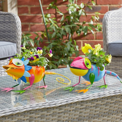 Set of 2 Gecko Plant Pots - Weatherproof Outdoor Garden Colourful ...