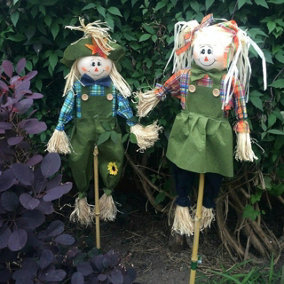 Set of 2 Giant 4ft Scarecrows - Colourful Outdoor Garden Bird Deterrents for Lawns, Borders, Allotments - Green, H120 x W70 x D6cm