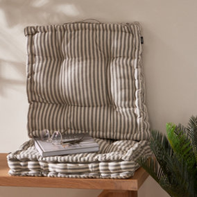 Set of 2 Giant Grey Striped Indoor Dining Chair Seat Pad Cushions