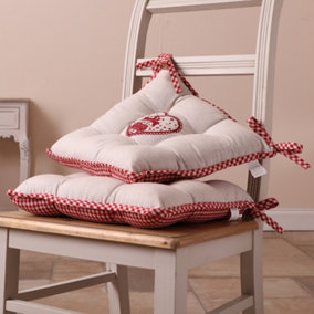 Set of 2 Gingham Stag Indoor Dining Chair Seat Pad Cushions