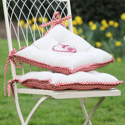Set of 2 Gingham Stag Indoor Outdoor Garden Seat Pads With Ties DIY