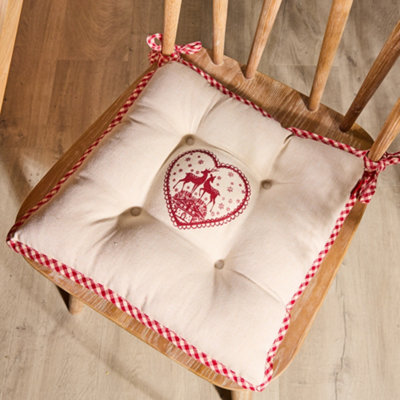 Set of 2 Gingham Stag Indoor Style Dining Chair Seat Pad Cushions (L)40cm x (W)40cm