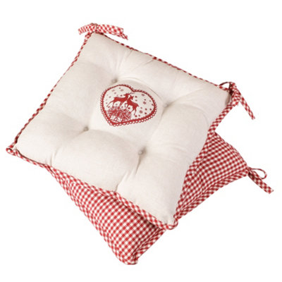 Set of 2 Gingham Stag Indoor Style Dining Chair Seat Pad Cushions