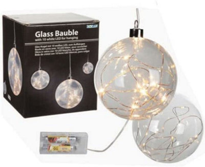 Set Of 2 Glass Bauble 10 Led Hanging With Switch Decor Bedroom Night Lamp Home